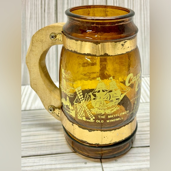 Vintage Siesta Ware Cape Cod Mug Amber Glass Wooden Handle 5" - Picture 3 of 10
